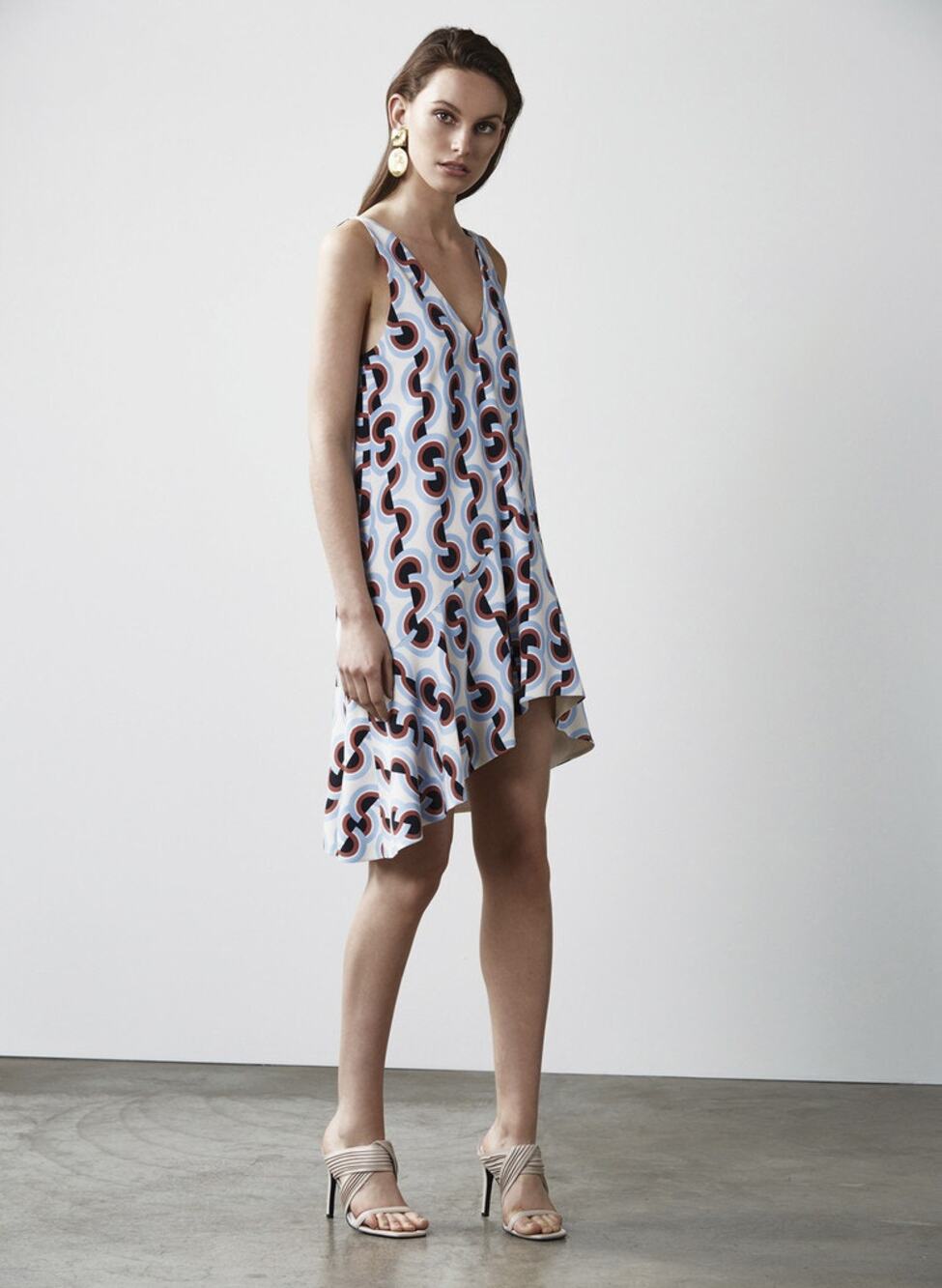 C/MEO Collective Retro Printed Ruffled Trim Sleeveless Dress Size Large NEW